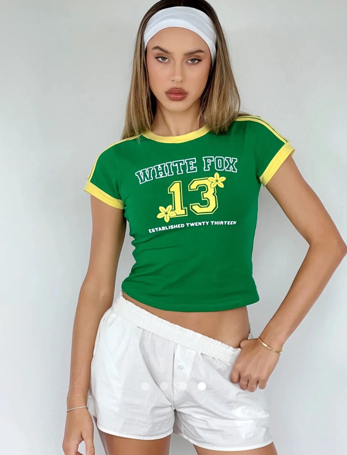 Number Print Ribbon Pullover T-Shirt // Green