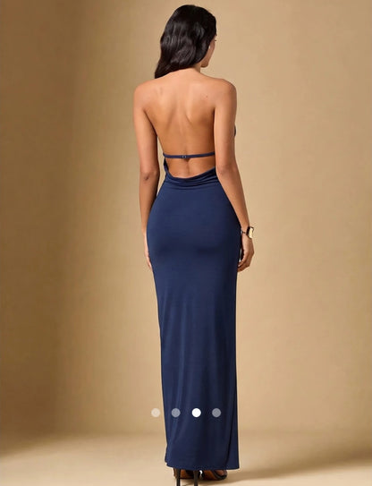 Backless Cocktail Dress // Dark Blue
