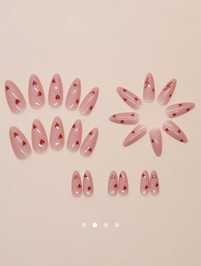 Heart Artificial Nails // Apricot-Red