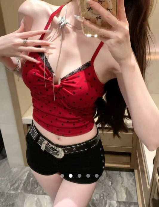 Lace Trimmed Cami Top // Red