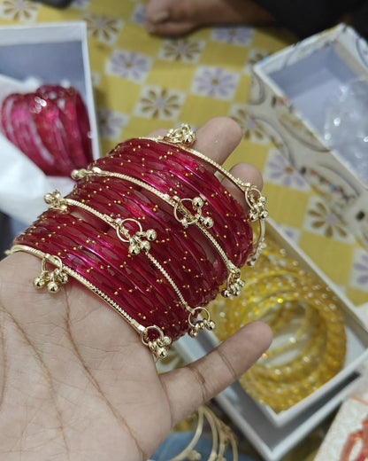 Dark Red // Rain Drop 12 Bangles + 4 Ghungroo Set