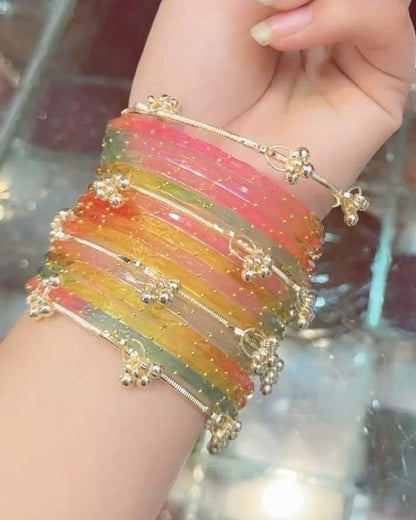 Multi Color // Rain Drop 12 Bangles + 4 Ghungroo Set