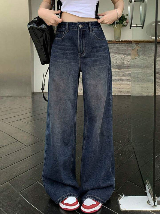 Washed Super Wide Leg Jeans // Deep Space Blue