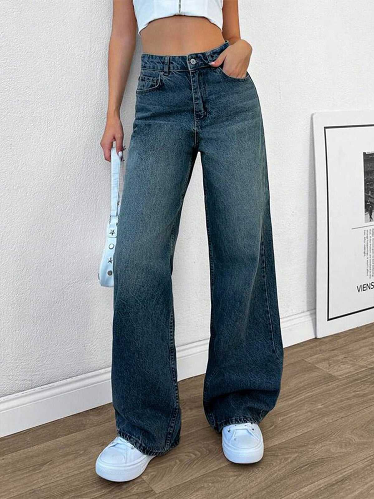Tinted Wide Leg Jeans // Cyber Blue