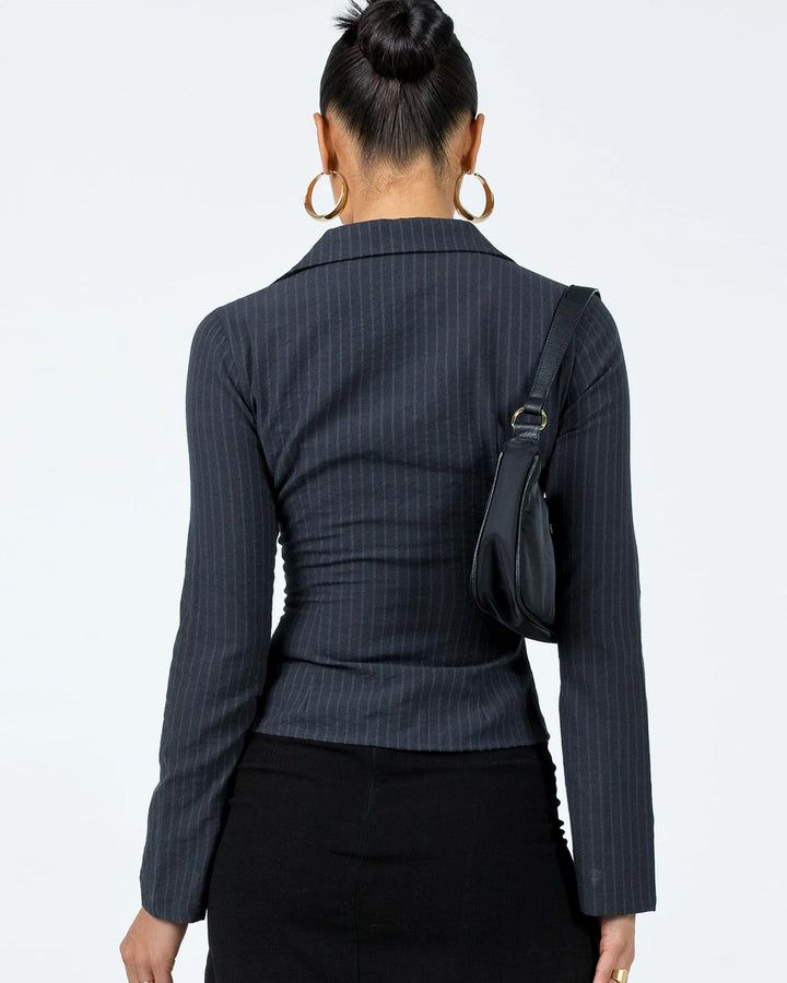 Pinstripes Flared Sleeves Shirt // Black
