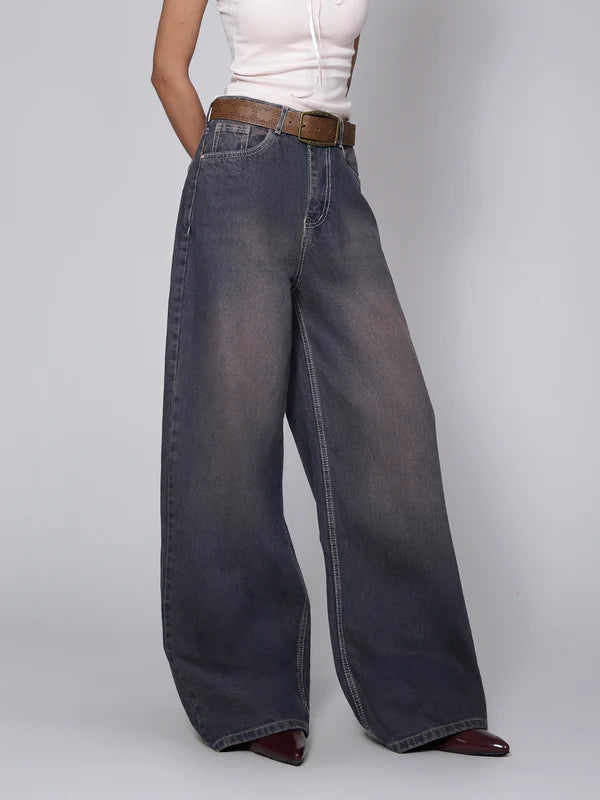 Washed Wide Leg Jeans // Burnt Blue