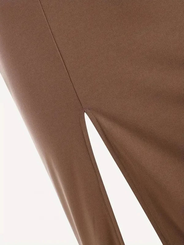 Square Neck Slit Maxi Dress // Brown