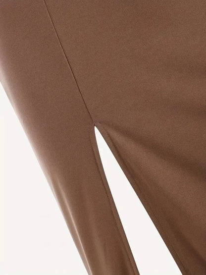 Square Neck Slit Maxi Dress // Brown