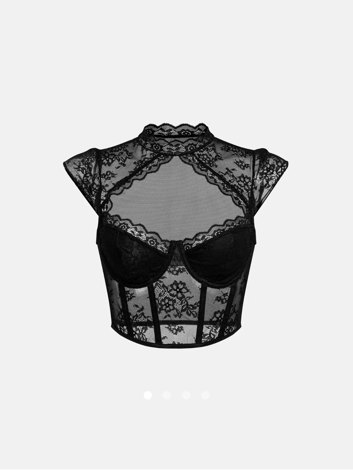 Lace Fitted Sheer Crop Top // Black