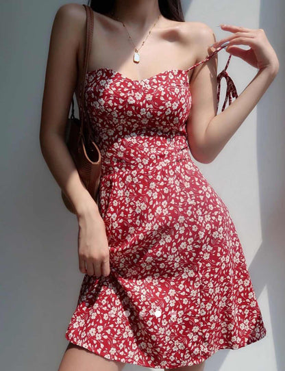 Printed A-Line Dress // Red