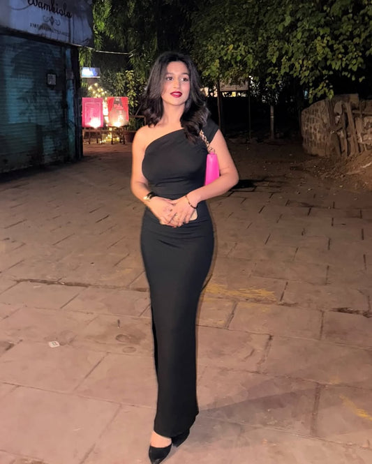 One Shoulder Ruched Dress // Black