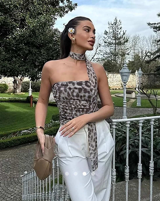 Leopard Print Tube Top// Brown