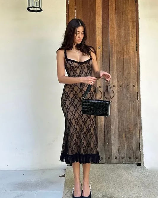 Lace Midi Dress // Brown