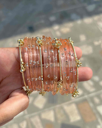 Light Orange // Kashmiri 12 Bangles + 4 Ghungroo Set //