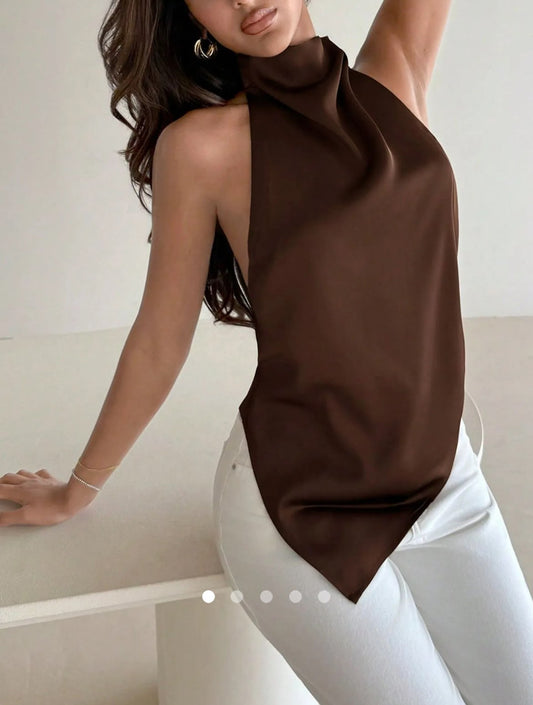 Backless Halter Top // Brown