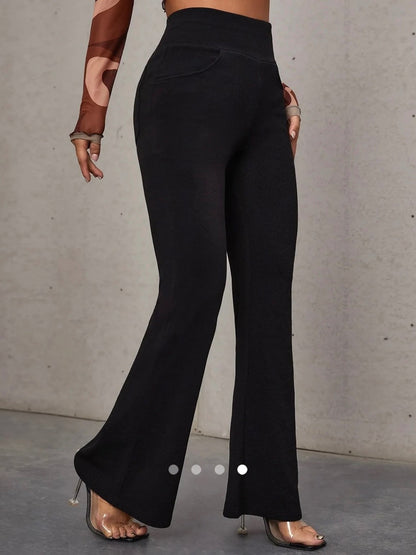 Pocket Texured Flare Leg Pants // Black