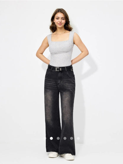 High Waist Wide Leg Jeans // Black