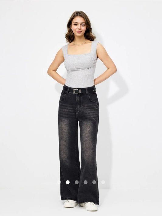 High Waist Wide Leg Jeans // Black
