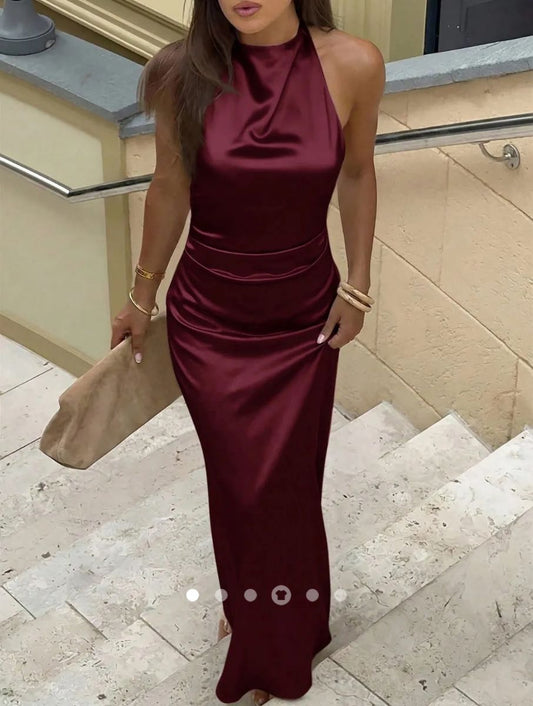 Draped Bodycon Backless Dress // Burgundy