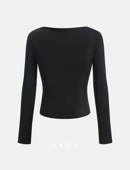 Draped Cowl Neck Top // Black