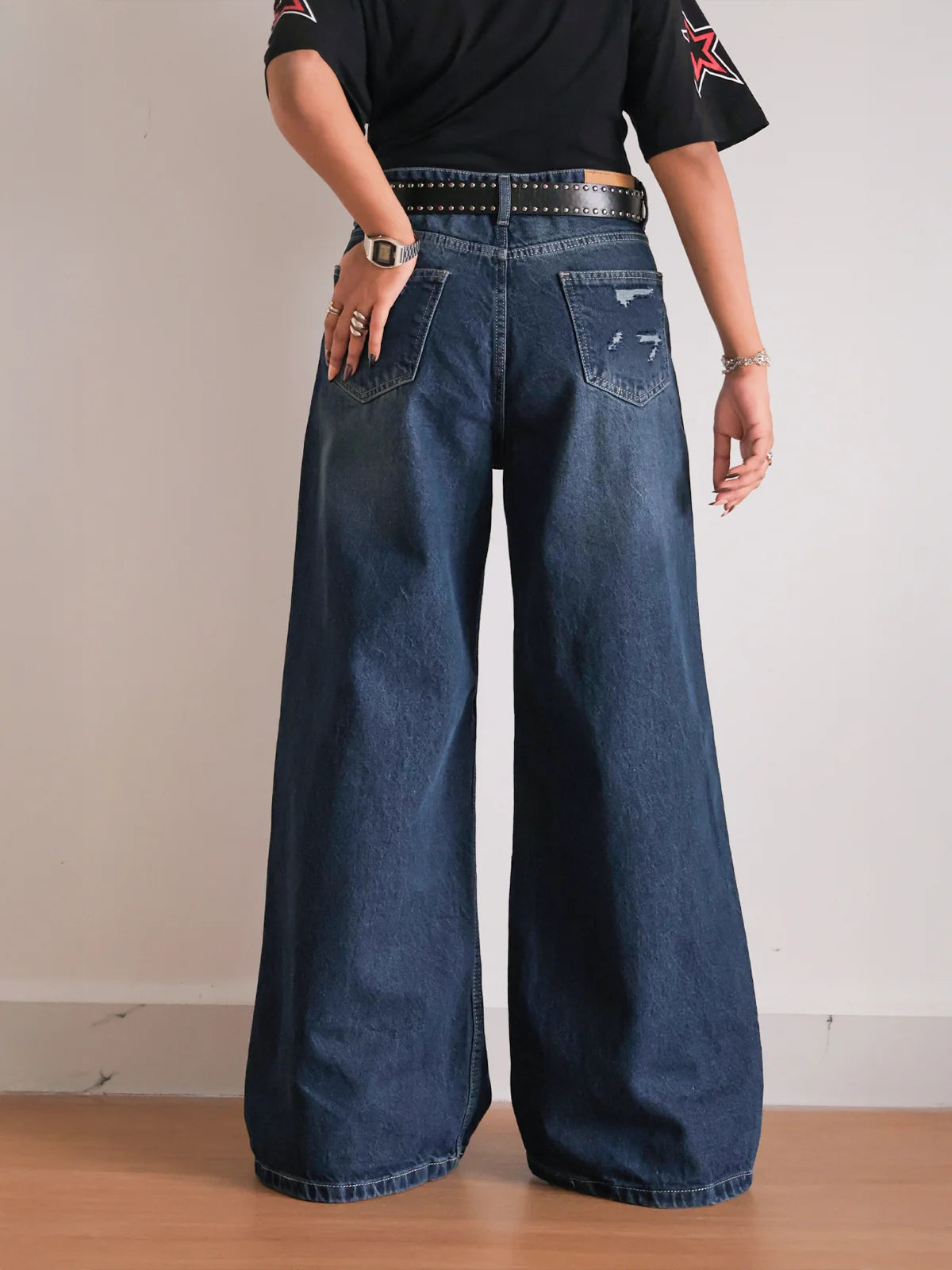 Deep Ocean Blue // Ripped Ultra Wide Leg Jeans