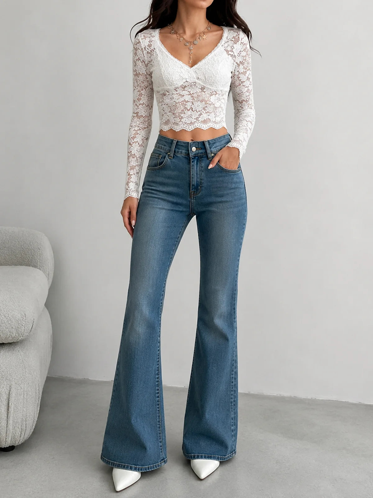 Premium Vintage Aqua Blue // Washed Bootcut Jeans