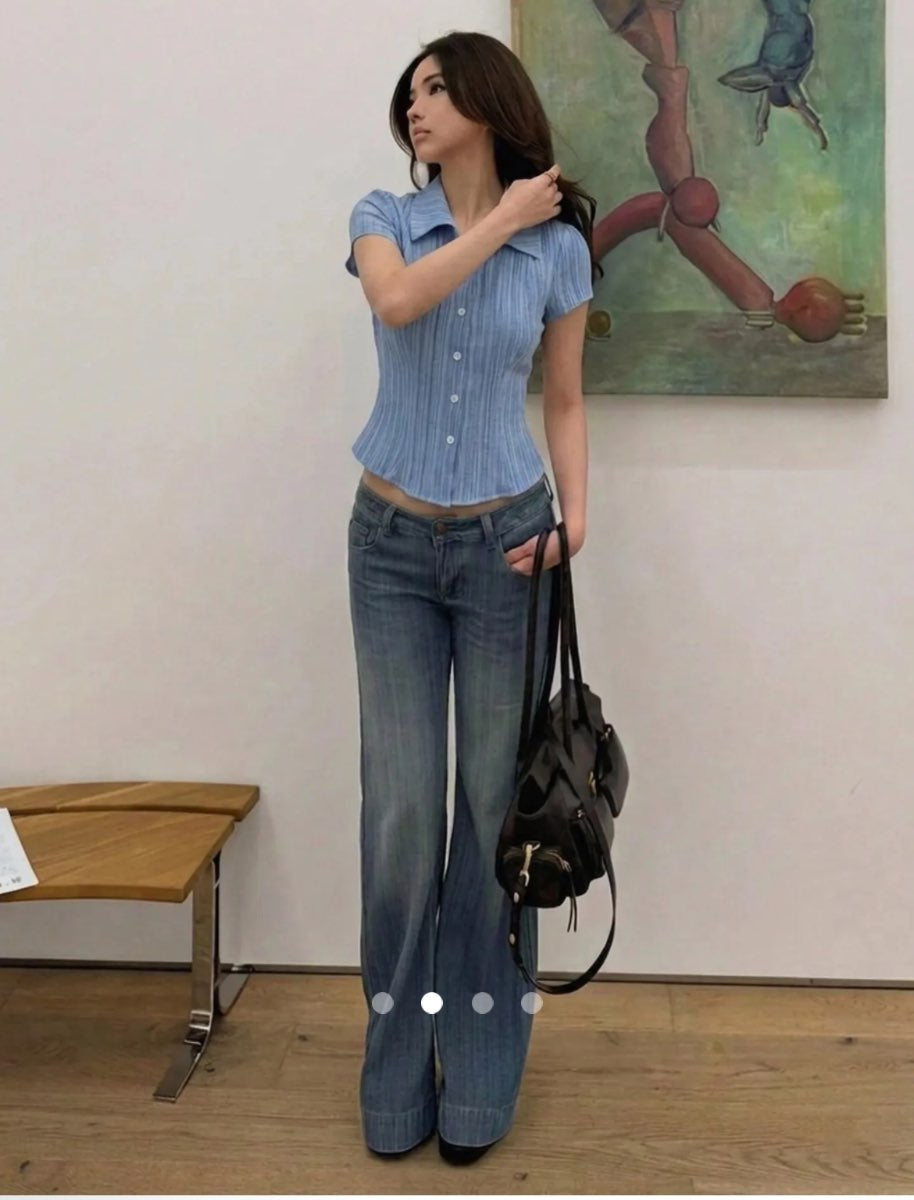Placket Blouse Shirt // Light Blue