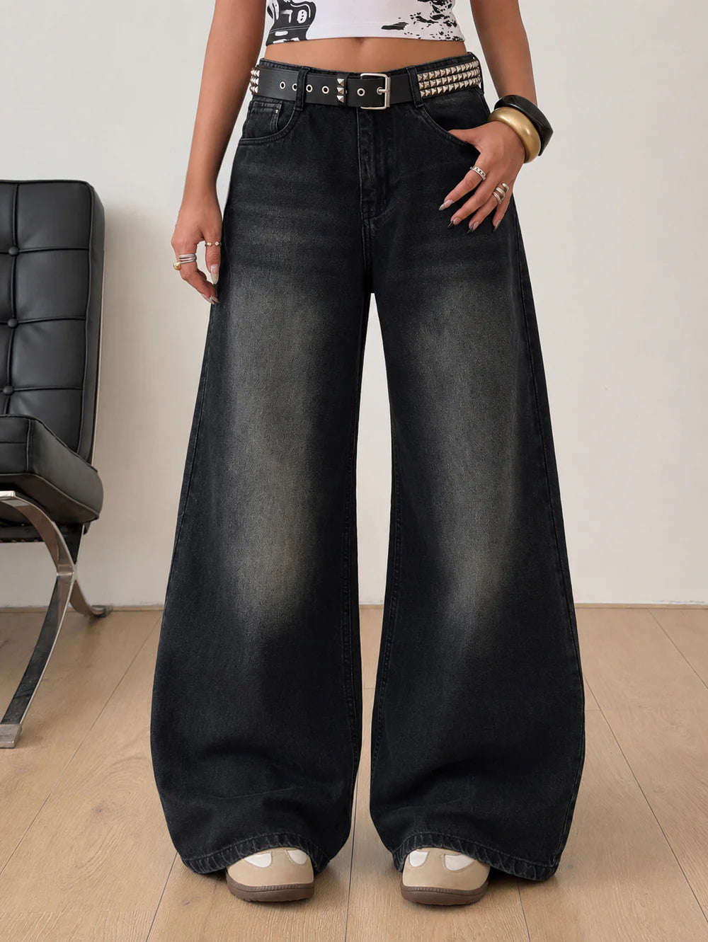 Grunge Black // Washed Ultra Wide Leg Jeans