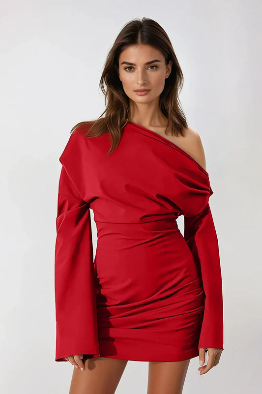 Draped Detail Mini Dress // Red