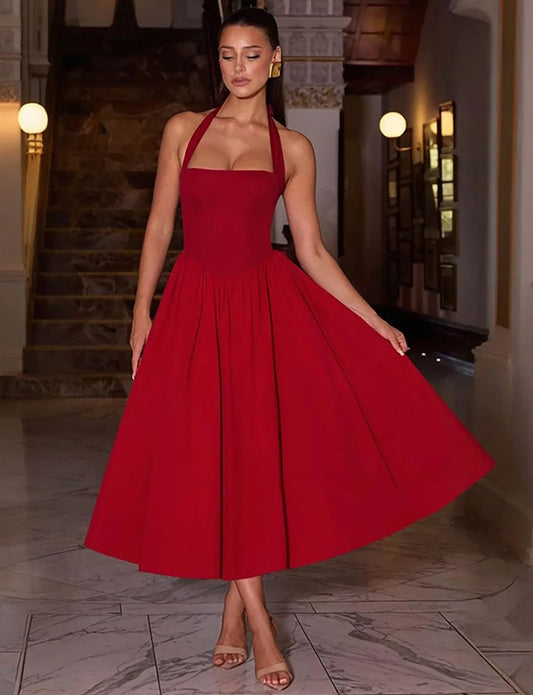 Tied A-Line Dress // Red