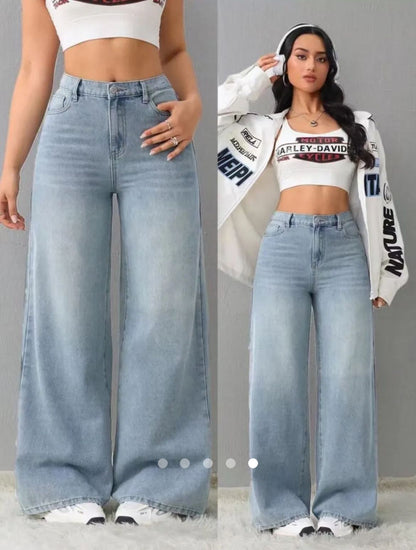 High Waist Wide Leg Jeans // Light Blue
