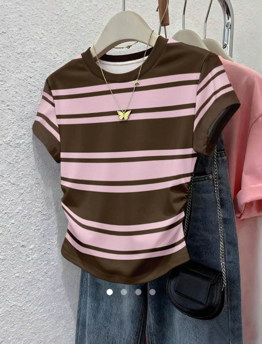 Gathered Pullover T-Shirt // Brown Pink