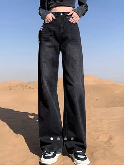 High Waist Straight Leg Jeans // Black