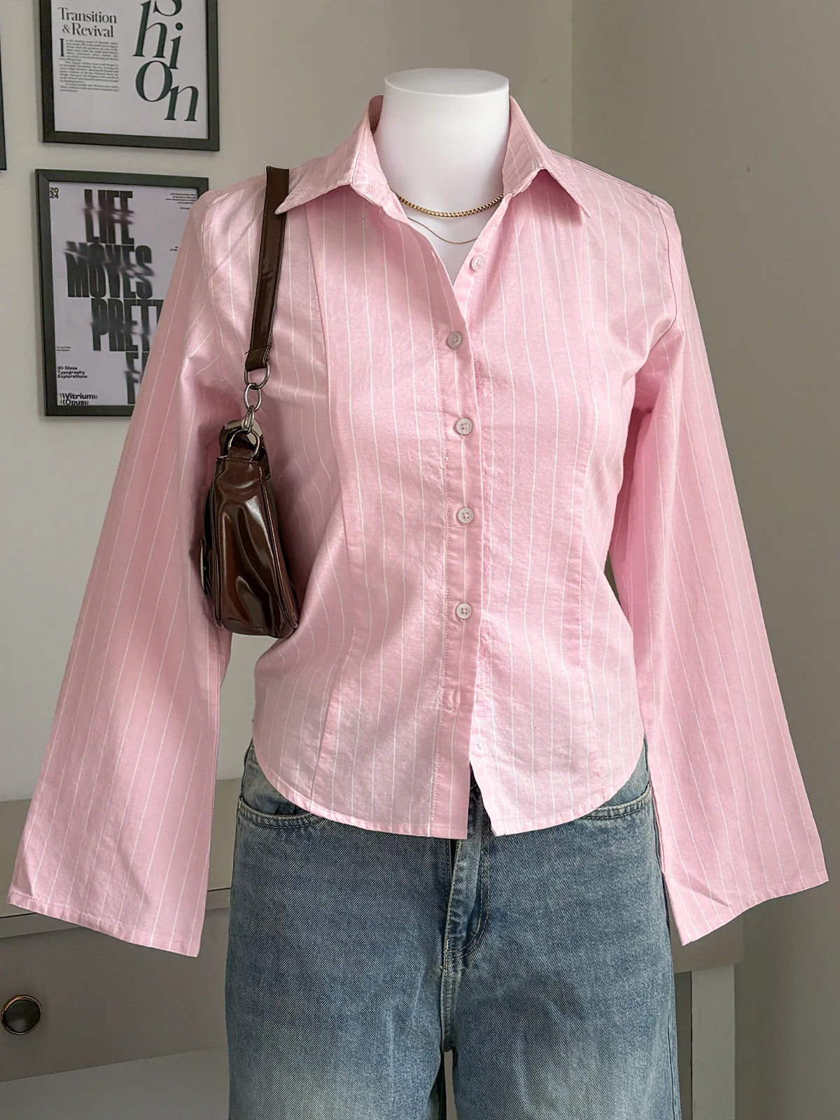 Soft Pink // Striped Flared Sleeve Shirt