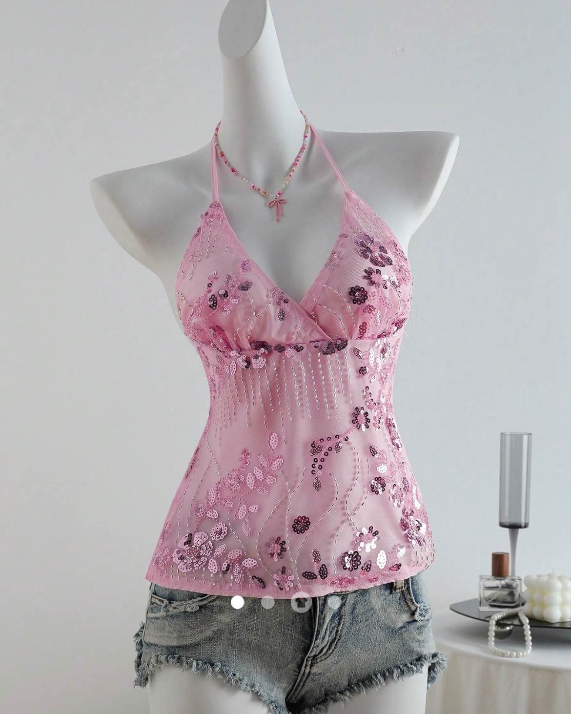 Sequin Backless Top // Pink