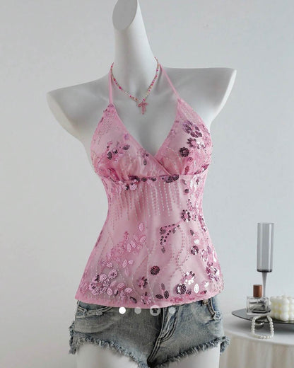 Sequin Backless Top // Pink