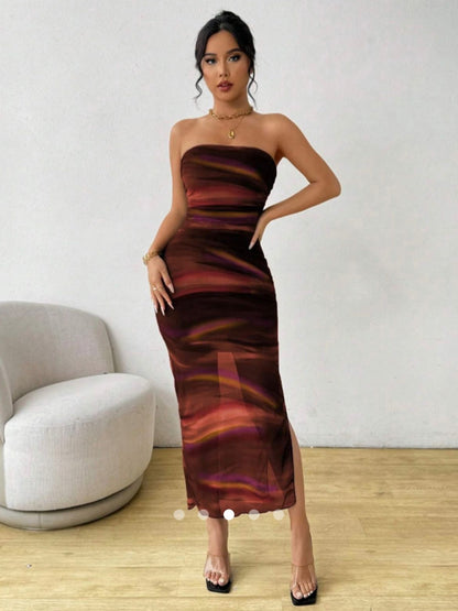 Abstract Print Tube Dress // Brown