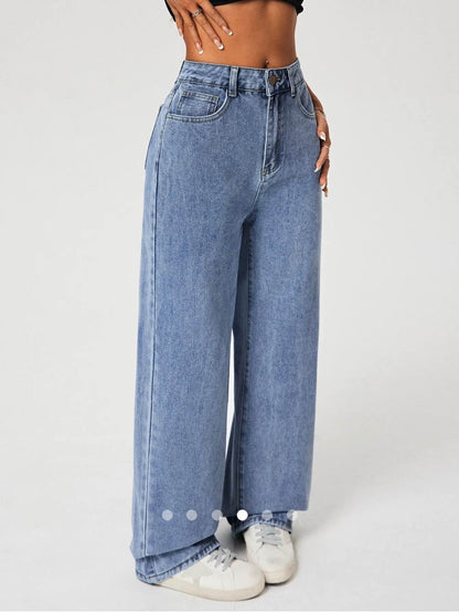 High Waist Straight Leg Jeans // Light Blue