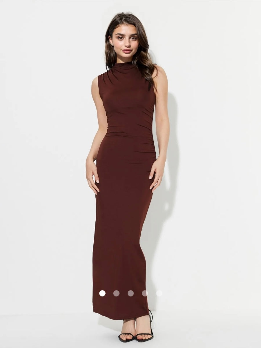 Ruched Bodycon Dress // Brown