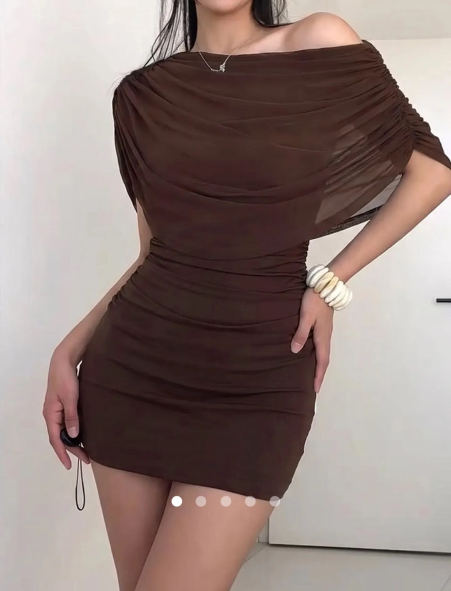 Gathered Bodycon Dress 002 // Brown