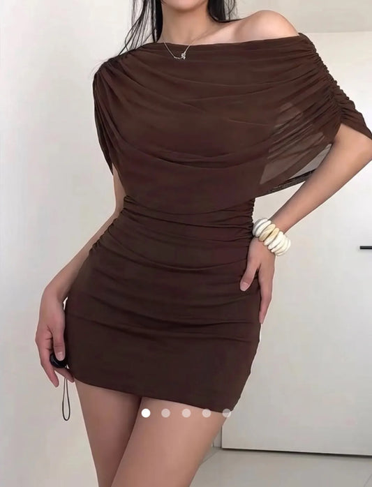Gathered Bodycon Dress 002 // Brown