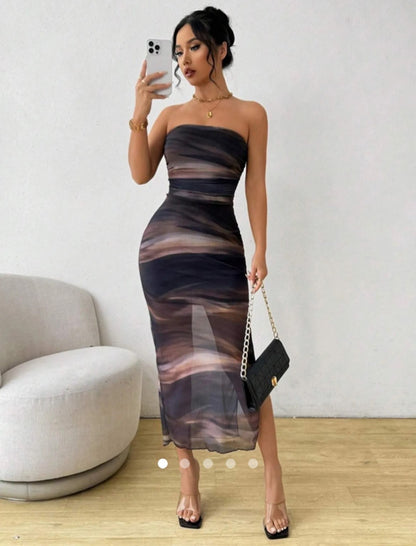 Abstract Print Tube Dress // Navy Blue