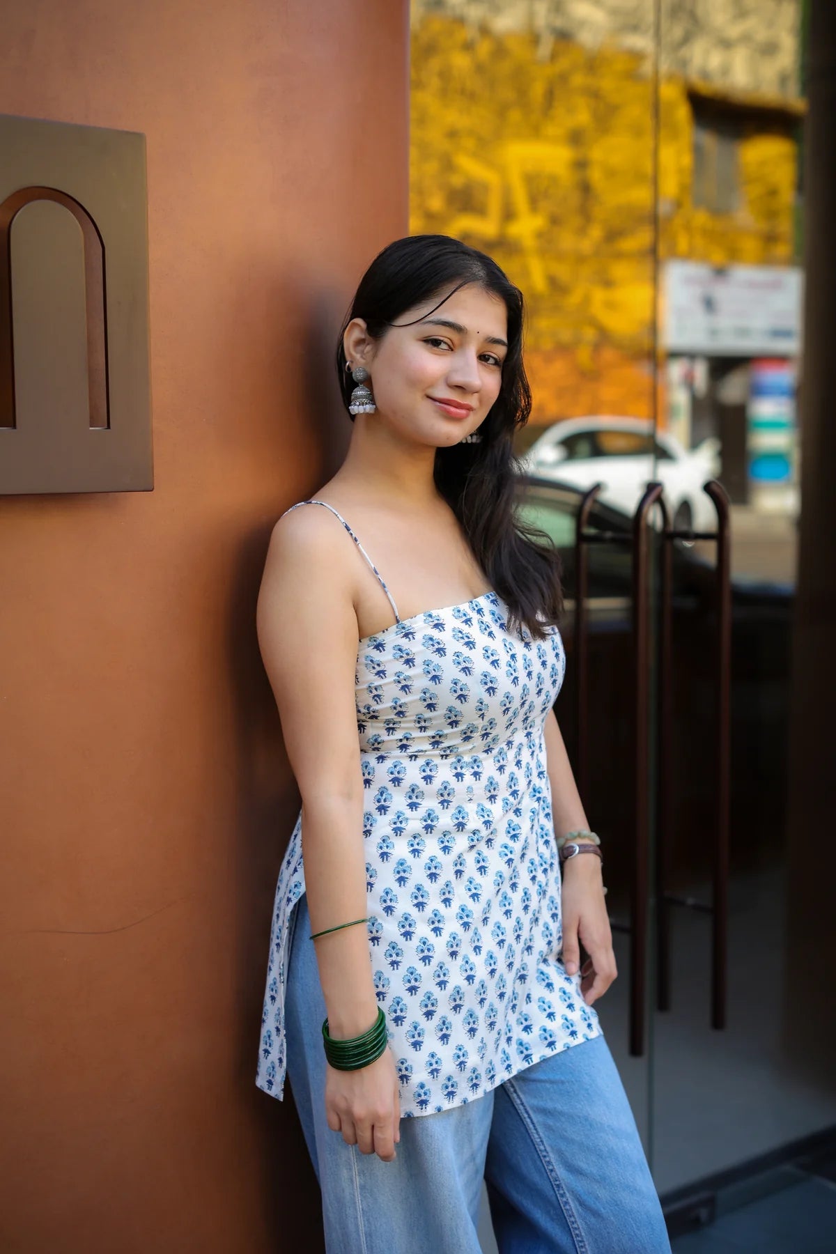 Nyra Hand Block Short Kurti (100% Cotton) // White
