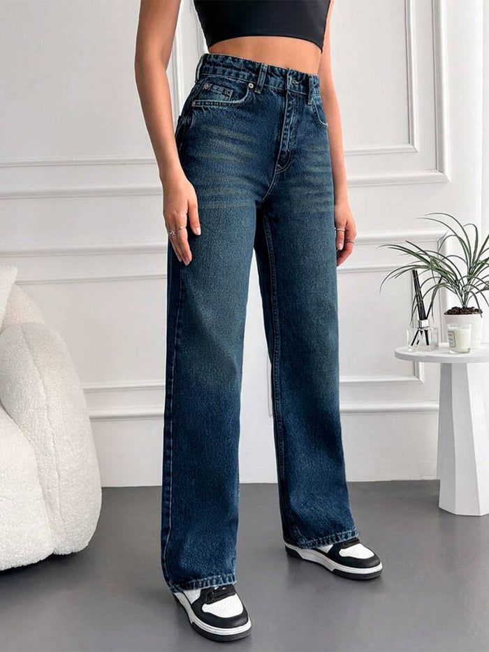 Tinted Stretchable Straight Leg Jeans // Slate Blue