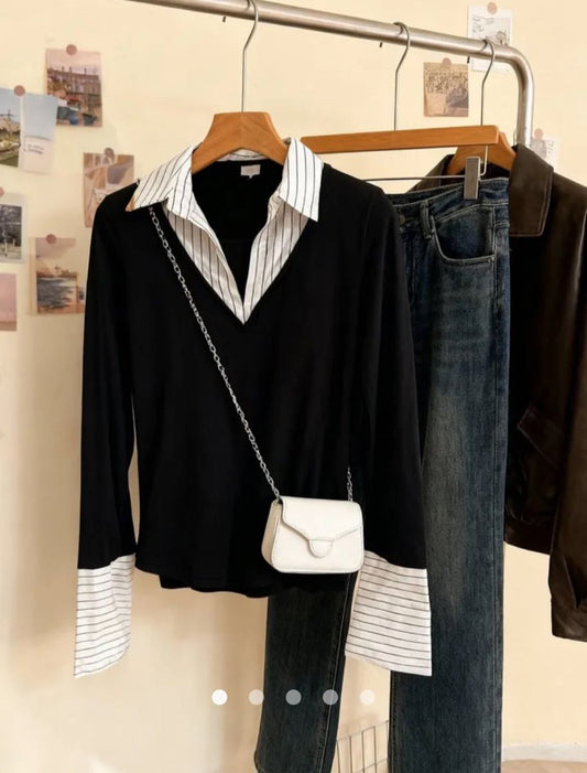 Contrast Johnny Collar Top // Black