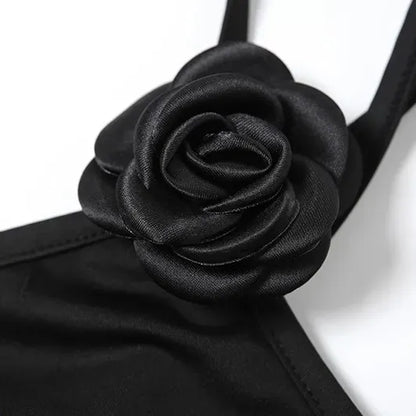 One Shoulder  Flower Detail Dress // Black