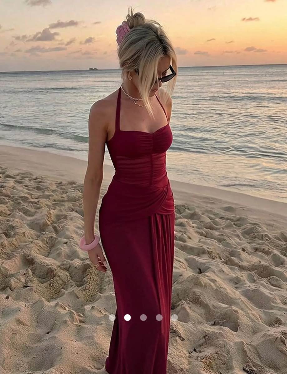 Sheer A-Line Dress // Burgundy