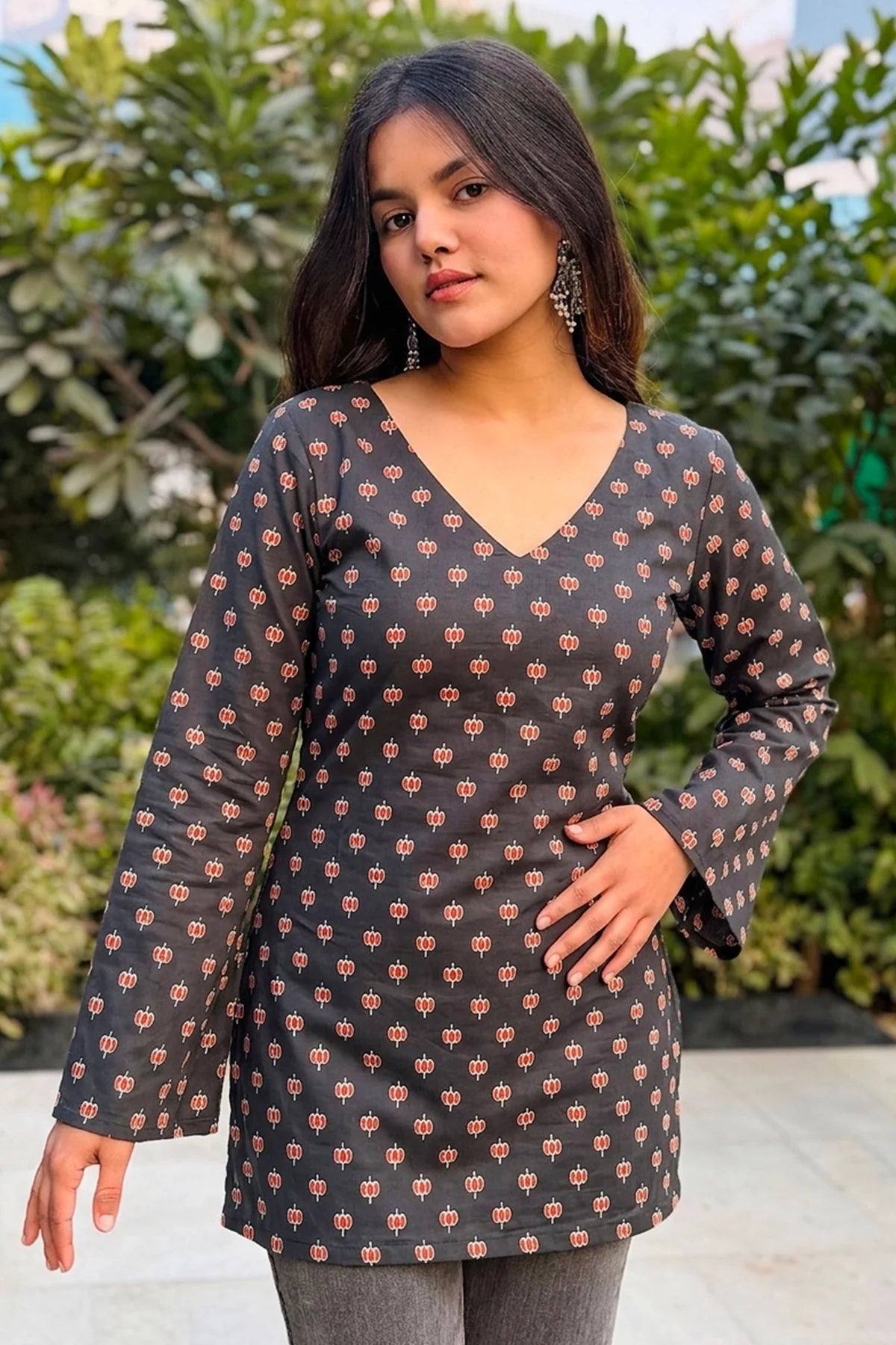Ayra Block Print Short Kurti // Black
