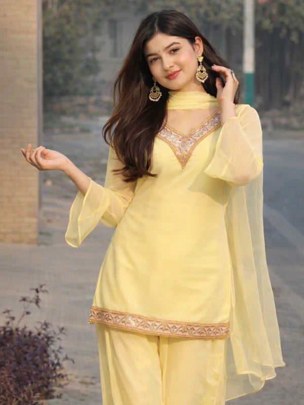 Lemon Yellow // 3pc Kurta Set with Palazzo & Dupatta
