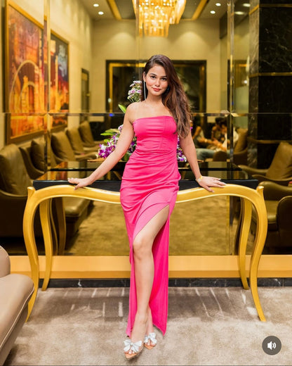 Khushi Kapoor Inspired Corset Midi Dress // Pink